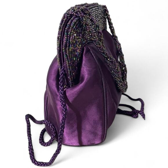 Vintage Y2K Deep Purple beaded evening bag with beaded handle and button closure - Picture 8 of 8